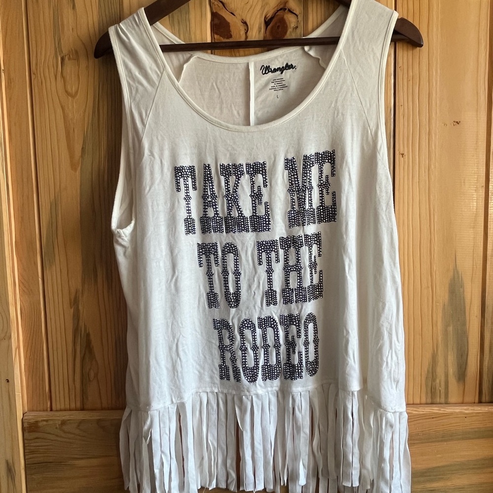 Wrangler White Tank Top with Fringe